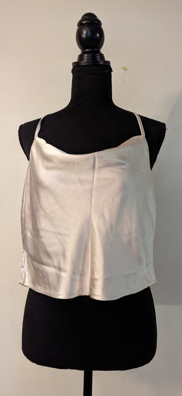 NWT Lulus Sz S Hold Onto Love Satin Cowl Neck Cami Tank Top beige 3219